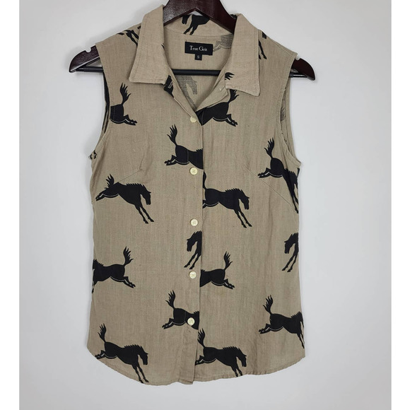 True Grit Tops - True Grit Vintage Linen Horse Button Top